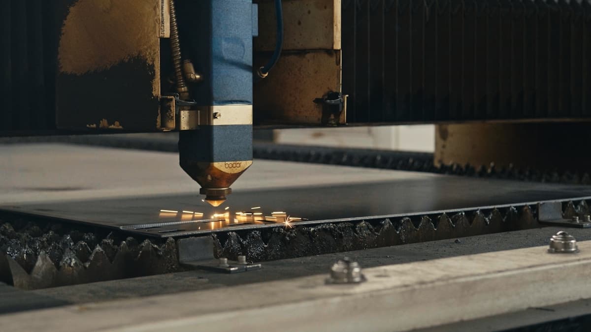 Corte e dobra de aço em máquina industrial